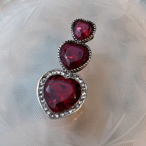 3 Heart Stacked Pendant Silver Plated & Crystals